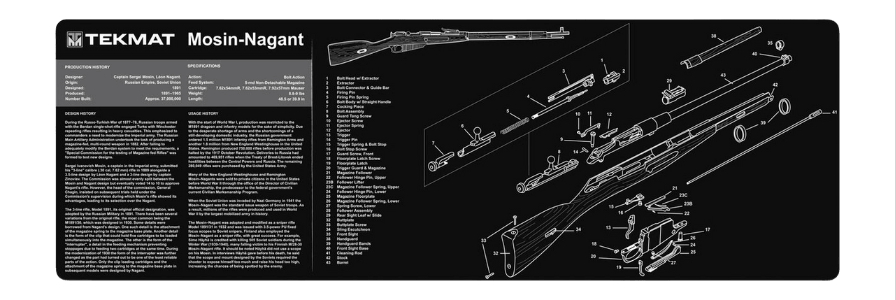 TekMat TEKR36MOSIN Black/Gray Thermoplastic 12" x 36" Mosin Nagant Illustration