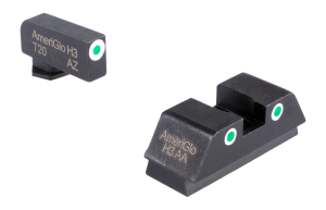 AmeriGlo GL339 3 Dot Square Notch Rear Green Tritium/White Outline Black Frame Fits Glock 42/43/43X/48