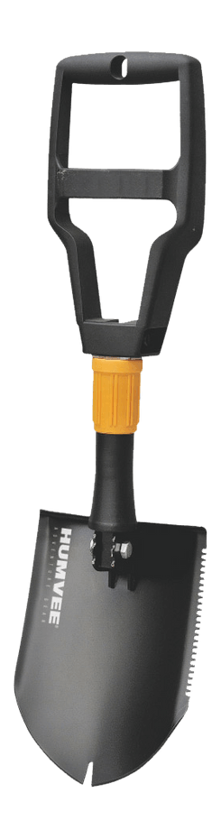 Humvee Adventure Gear HMVSHOVEL02 Portable w/Pickaxe Folding PartSawtooth Black Carbon Steel w/Wood & Rubber Handle