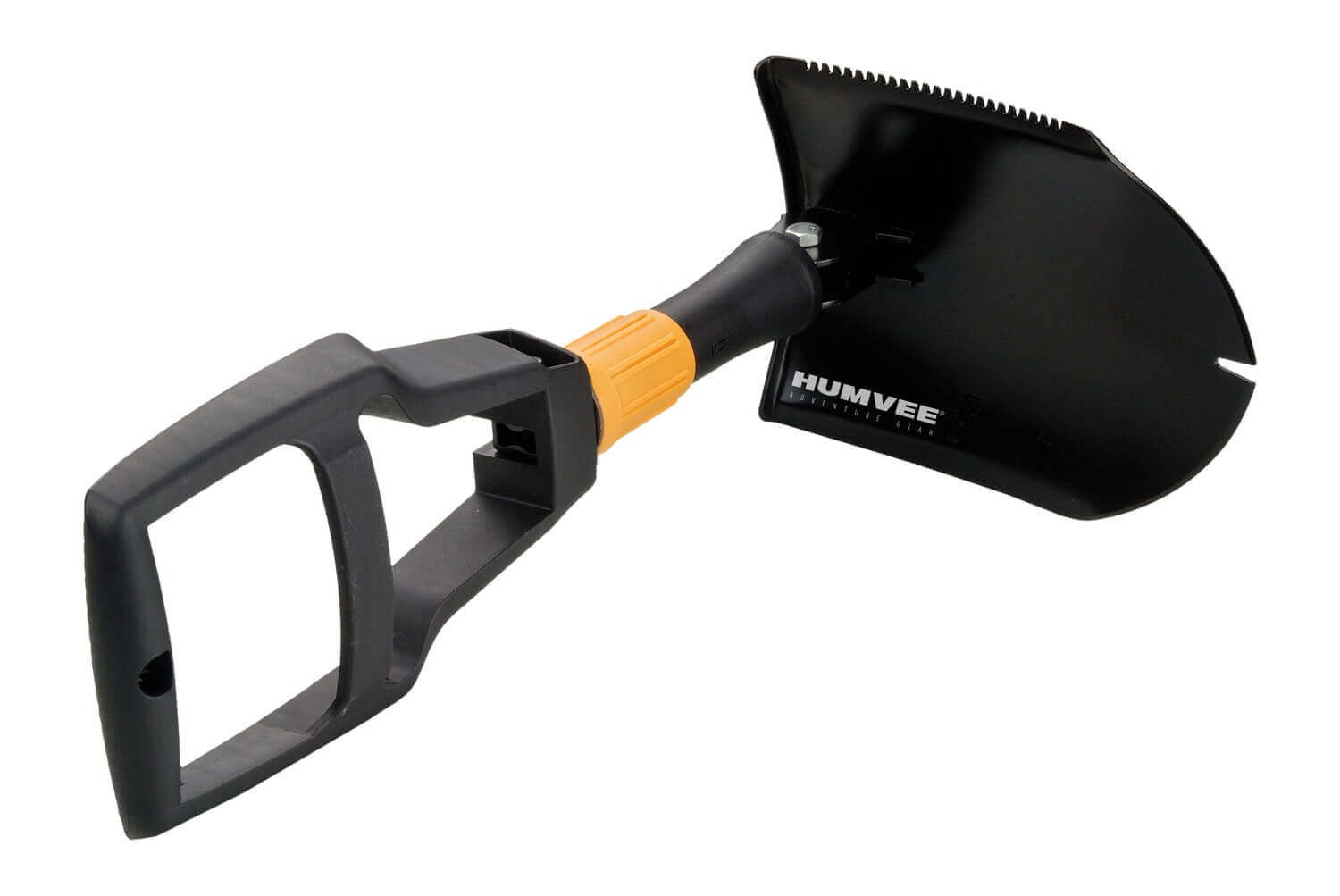 Humvee Adventure Gear HMVSHOVEL02 Portable w/Pickaxe Folding PartSawtooth Black Carbon Steel w/Wood & Rubber Handle - Image 2