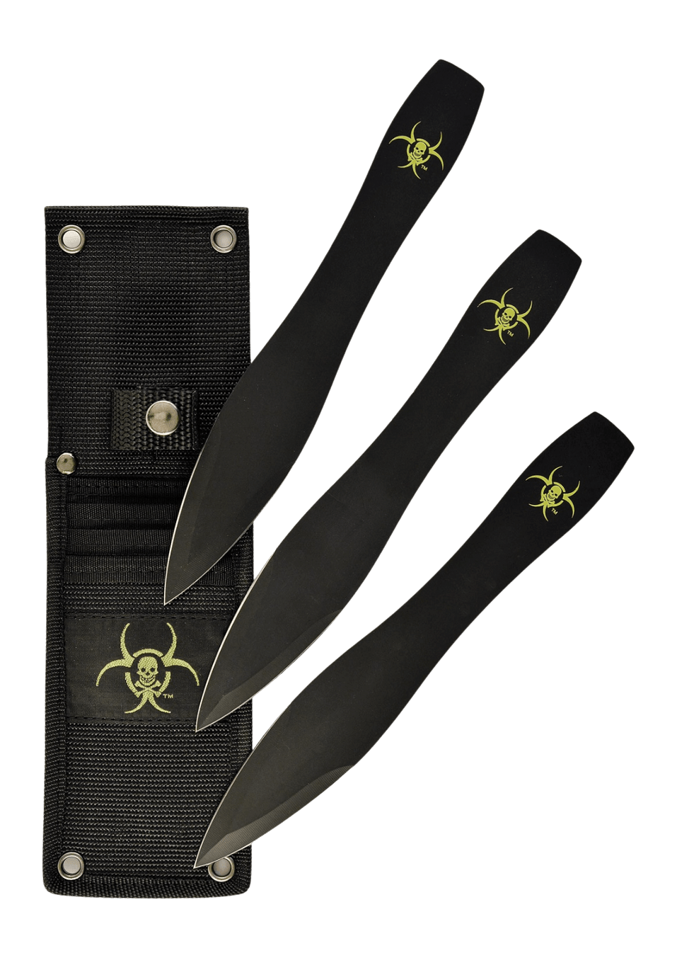 Ruko Knives TK06A3B-CS Throwing Knives Three Fixed 9" Spear Point Plain Double Edge Black 420 Stainless Steel Blades Clamshell Pkg