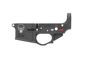 Spikes Tactical STLS015CFA Punisher Stripped Lower Receiver Multi-Caliber 7075-T6 Aluminum Black Anodized with Color Fill for AR-15