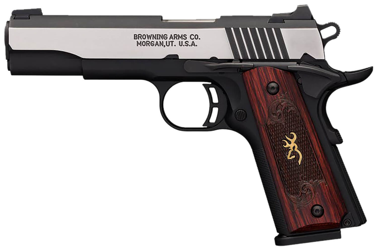 Browning 051912492 1911-380 Black Label Medallion Pro Full Size Frame 380 ACP 8+1 4.25" Target Crown Steel Barrel Blackened w/Silver Polished Flats Serrated SS Slide Matte Black Polymer Frame w/Beavertail - Image 2
