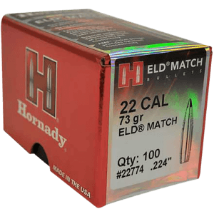 Hornady 22774 ELD Match  22 Cal .224 73 gr Extremely Low Drag Match 100rd Box