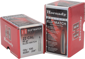 Hornady 22831 ELD Match 22 Cal .224 80 gr Extremely Low Drag Match 100rd Box