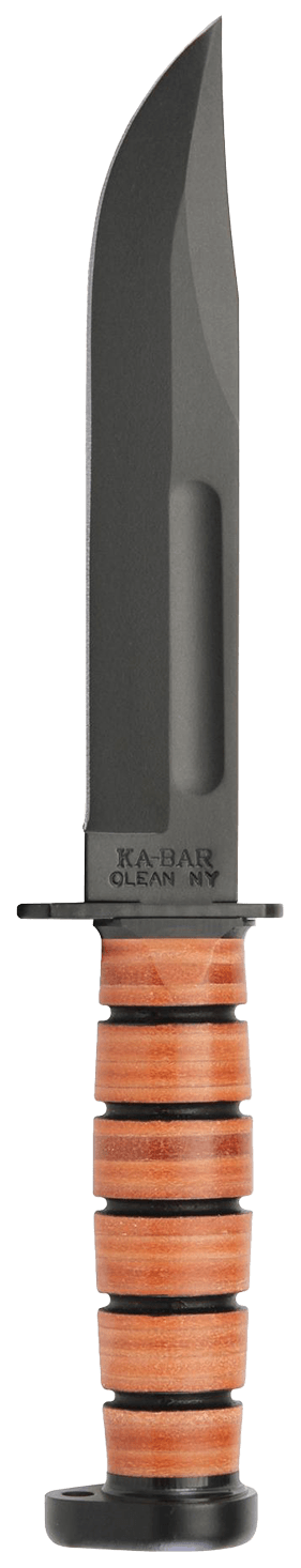 Ka-Bar 1317 Dog's Head Utility Knife 7" Fixed Clip Point Plain Black 1095 Cro-Van Blade Brown Leather Handle Includes Sheath
