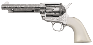 Taylors & Company 200060 1873 Cattle Brand 357 Mag Caliber with 5.50"  Barrel  6rd Capacity Cylinder  Overall Nickel-Plated Engraved Finish Steel & Ivory Synthetic Grip