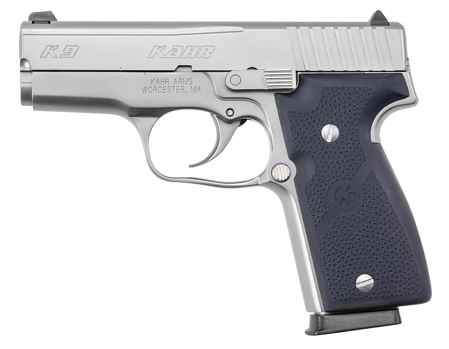 Kahr Arms K9093A K9 9mm Luger 7+1/8+1 3.47" Stainless Polygonal Rifled Barrel Matte Serrated Stainless Steel Slide Matte Stainless Steel Frame Black Textured Wraparound Polymer Grip Right Hand - Image 2