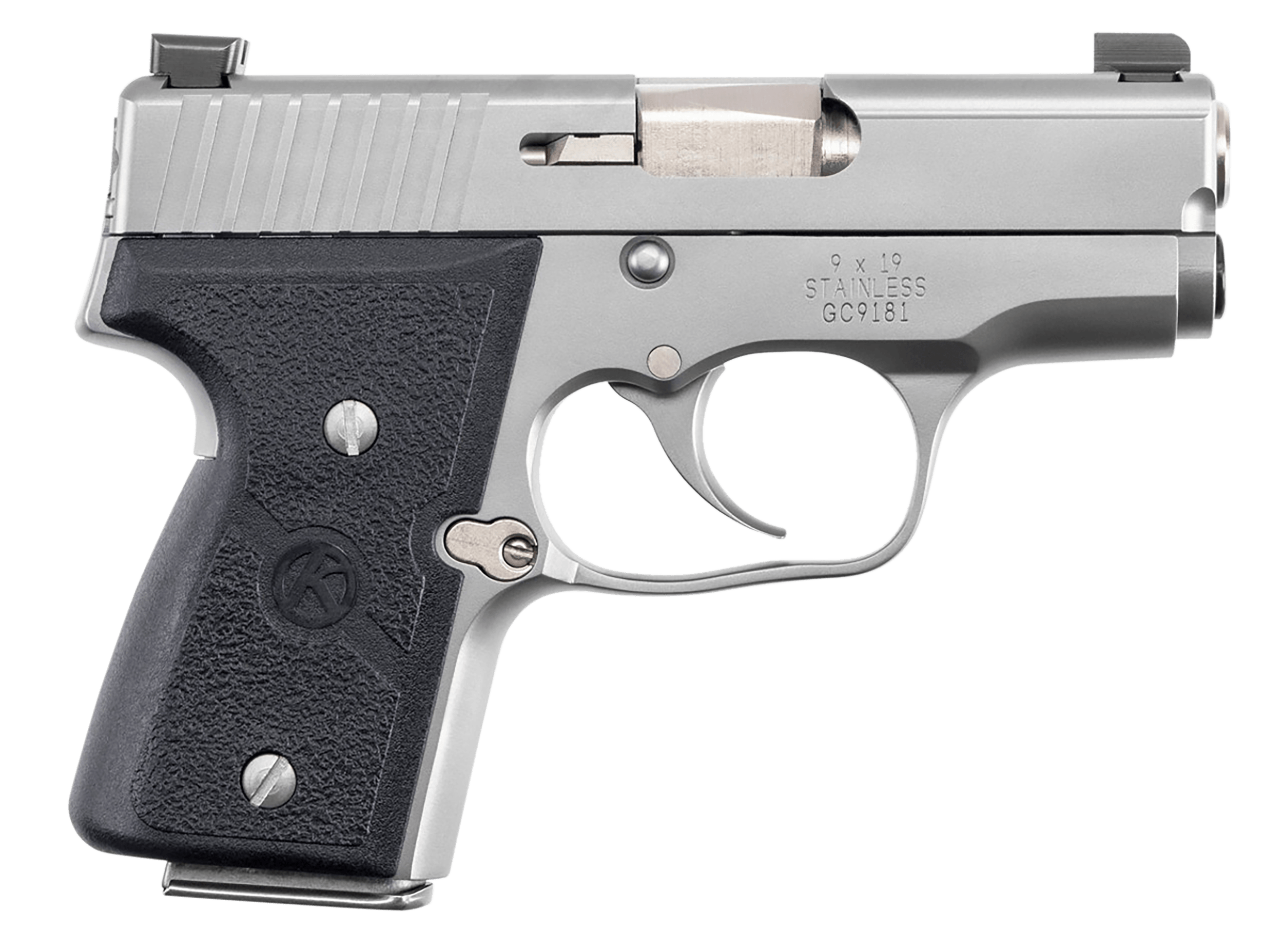 Kahr Arms M9093NA MK9 *CA Compliant 9mm Luger 6+1/7+1 3" Stainless Polygonal Rifled Barrel Matte Serrated Stainless Steel Slide Matte Stainless Steel Frame Black Textured Wraparound Polymer Grip Night Sights Manual Thumb Safety Right Hand