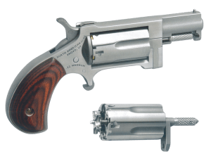 North American Arms SWC Sidewinder 22 LR or 22 WMR Caliber with 1.50" Barrel 5rd Capacity Cylinder Overall Stainless Steel Finish & Rosewood Birdshead Grip Includes Cylinder