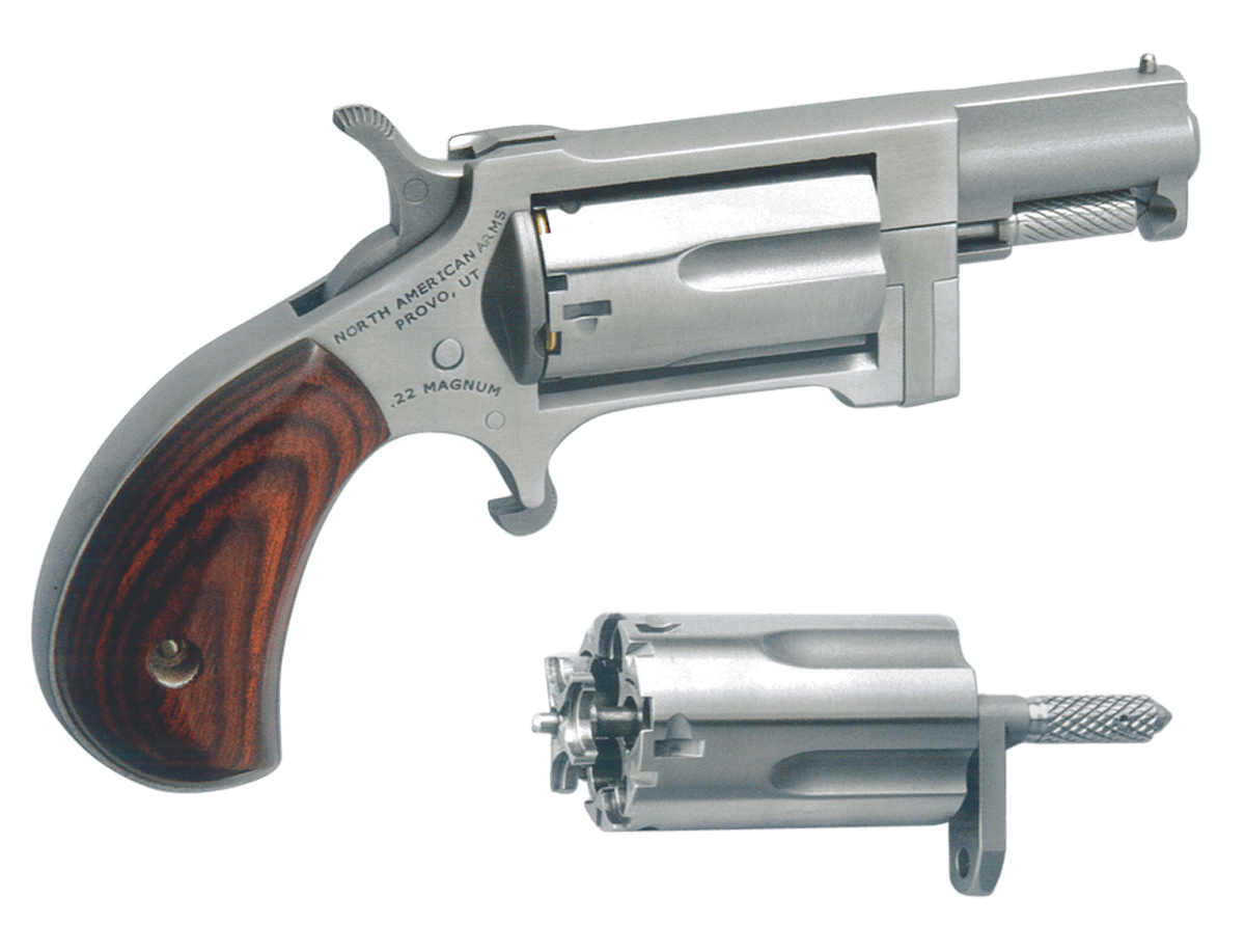 North American Arms SWC Sidewinder 22 LR or 22 WMR Caliber with 1.50" Barrel 5rd Capacity Cylinder Overall Stainless Steel Finish & Rosewood Birdshead Grip Includes Cylinder