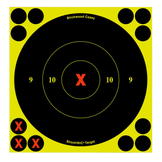 Birchwood Casey 34560 Shoot-N-C Reactive Target Self-Adhesive Paper Air Rifle/Centerfire Rifle/Rimfire Rifle Black/Yellow 6" X-Bullseye Includes Pasters 60 Per Pkg