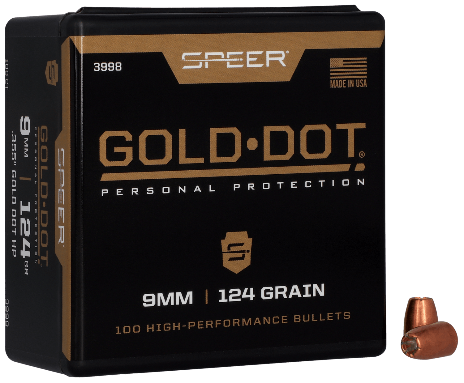 Speer 3998 Gold Dot Personal Protection 9mm .355 124 gr Hollow Point 100rd Box/ 5 Case
