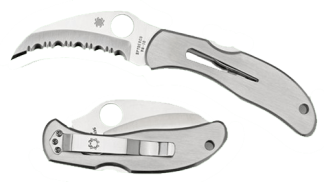 Spyderco C08S Harpy  2.75" Folding Hawkbill Serrated VG-10 SS Blade Stainless Steel Handle Includes Pocket Clip