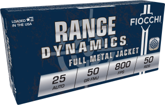 Fiocchi 25AP Range Dynamics  25ACP 50gr Full Metal Jacket 50rd Box