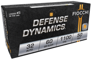 Fiocchi 32APHP Defense Dynamics 32ACP 60gr Jacketed Hollow Point 50rd Box