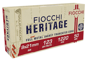 Fiocchi 9X21 Heritage  9x21mmIMI 123gr Full Metal Jacket Truncated Cone 50rd Box