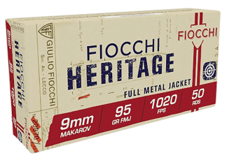 Fiocchi 9MAK Heritage 9mmMakarov 95gr Full Metal Jacket 50rd Box