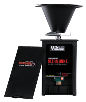 On Time 43005 Tomahawk Ultra Hunt Feeder Black Waterproof High-Impact Composite Heavy Duty Motor Dawn-Dusk Mode Operation 4 Feed Times with 1-20 Second Duration Universal Mount
