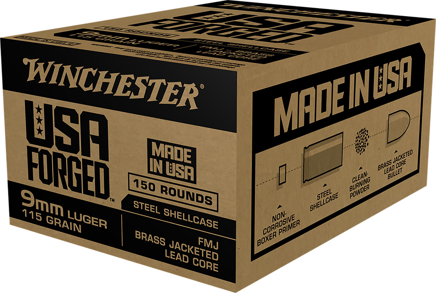 Winchester Ammo WIN9S USA Forged 9mm Luger 115 gr Full Metal Jacket 150rd Box/ 5 Case - Image 2