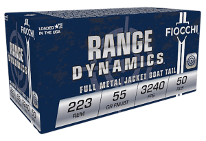 Fiocchi 223A Range Dynamics 223Rem 55gr Full Metal Jacket Boat Tail 50rd Box