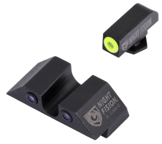 Night Fision GLK001007YGZ Tritium Night Sights For Glock  Fixed U-Notch Black Ring Rear/ Yellow Ring Front/Black Frame  Compatible w/Glock 17/17MOS/19/19MOS/22/23/26/27/33/34/35/37/38/39/42/43/43X/45/47/48 Front Post/Rear Dovetail Mount