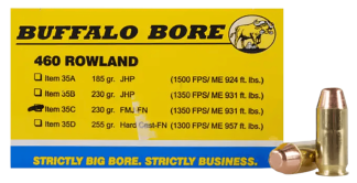 Buffalo Bore Ammunition 35C20 Personal Defense Strictly Business 460Rowland 230gr Full Metal Jacket Flat Nose 20rd Box/12 Case