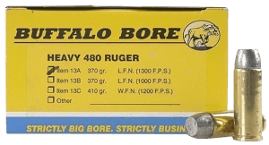 Buffalo Bore Ammunition 13A20 Heavy Strictly Business 480Ruger 370gr Lead Flat Nose 20rd Box/12 Case