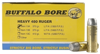Buffalo Bore Ammunition 13A20 Heavy Strictly Business 480Ruger 370gr Lead Flat Nose 20rd Box/12 Case
