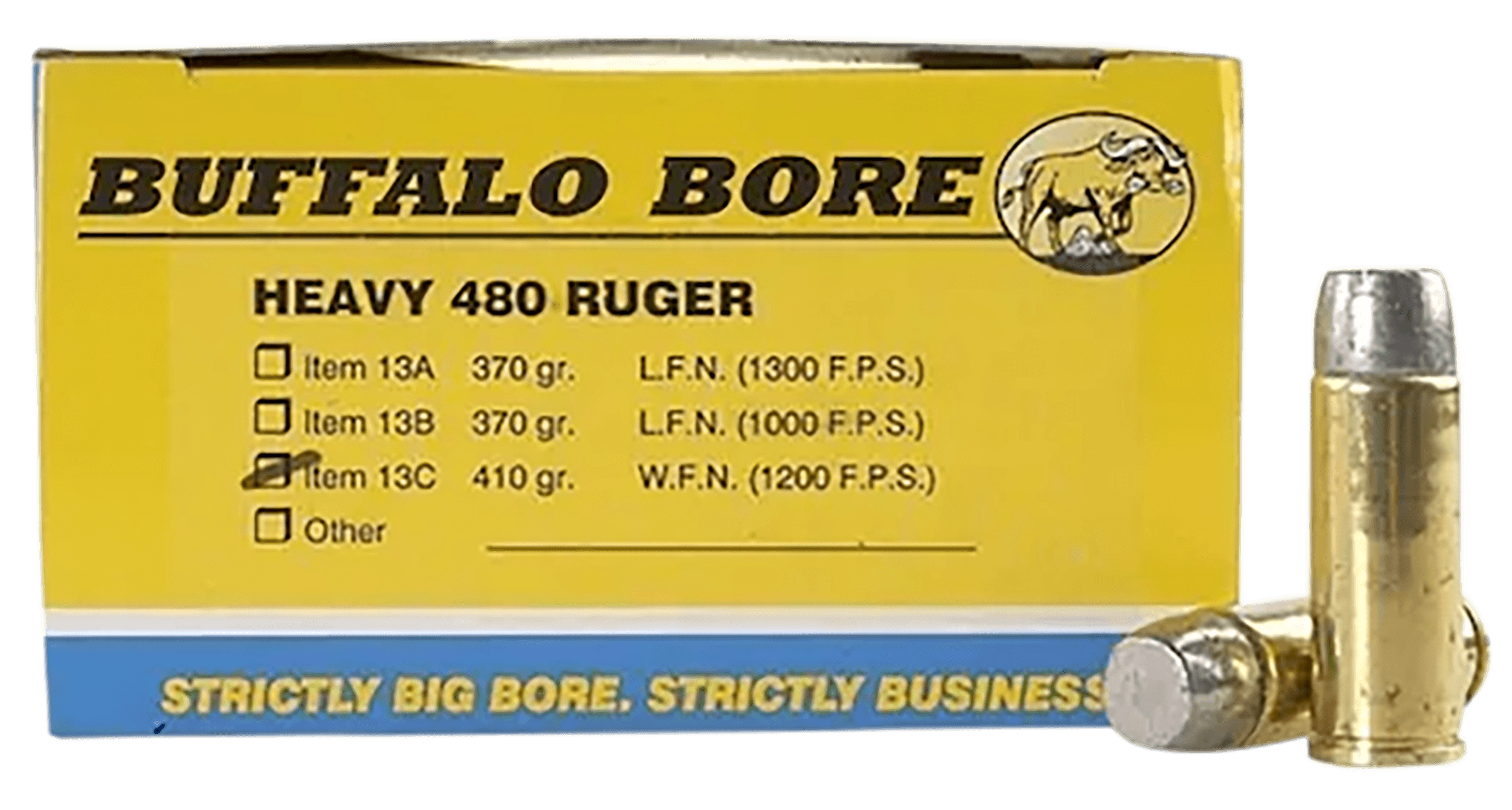 Buffalo Bore Ammunition 13C20 Heavy Strictly Business 480Ruger 410gr Wide Flat Nose 20rd Box/12 Case