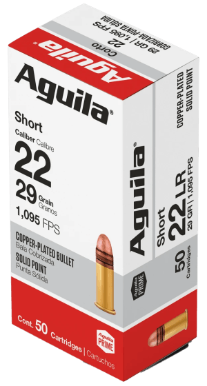 Aguila 1B220110 Super Extra Rimfire 22Short 29gr Copper Plated Solid Point 50rd Box