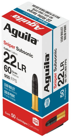 Aguila 1B220112 Sniper Subsonic Rimfire 22LR 60gr Lead Solid Point 50rd Box