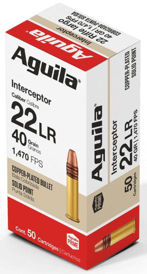Aguila 1B220320 Interceptor Rimfire 22LR 40gr Copper Plated Solid Point 50rd Box