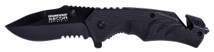 Humvee Adventure Gear HMVKTR15 Tactical Recon  3" Folding Drop Point Part Serrated Black Stainless Steel Blade/Black Textured Features Glass Breaker/Seat Belt Cutter Includes Pocket Clip