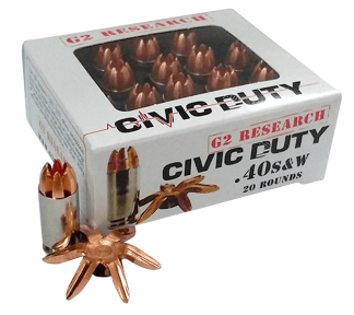 G2 Research G00620 Civic Duty  40S&W 122gr Copper Expansion Projectile 20rd Box