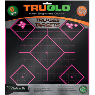 TruGlo TG14P6 Tru-See 5- Diamond Target Black/Pink Self-Adhesive Paper Universal Heavy Paper Yes Impact Enhancement Pink 6 Pack Includes Pasters