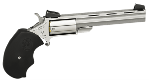 North American Arms MMTL Mini-Master *CA Compliant 22 LR 5 Shot 4 Vent Rib Barrel  Overall Stainless Steel Finish  Finger Grooved Black Rubber Grip  Adjustable Sights"