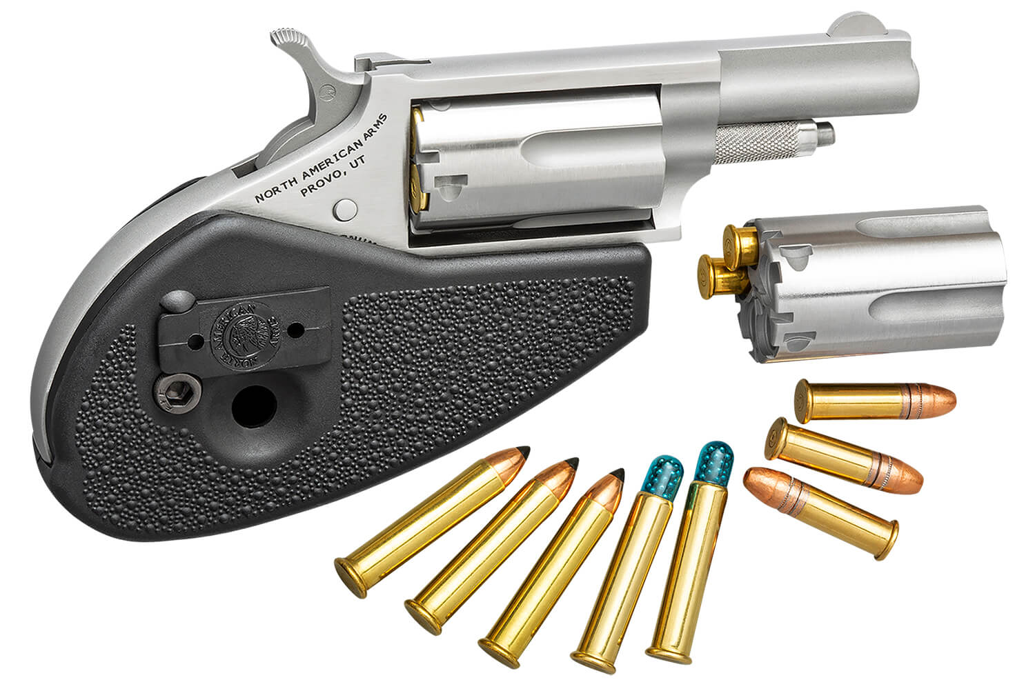 North American Arms 22MCHG Mini-Revolver 22 LR or 22 WMR 5 rd 1.63" Barrel Overall Stainless Steel Finish Black Synthetic Holster Grip Includes Cylinder - Image 2