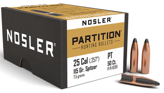 Nosler 16318 Partition  25 Cal .257 115 gr Spitzer/ 50rd Box