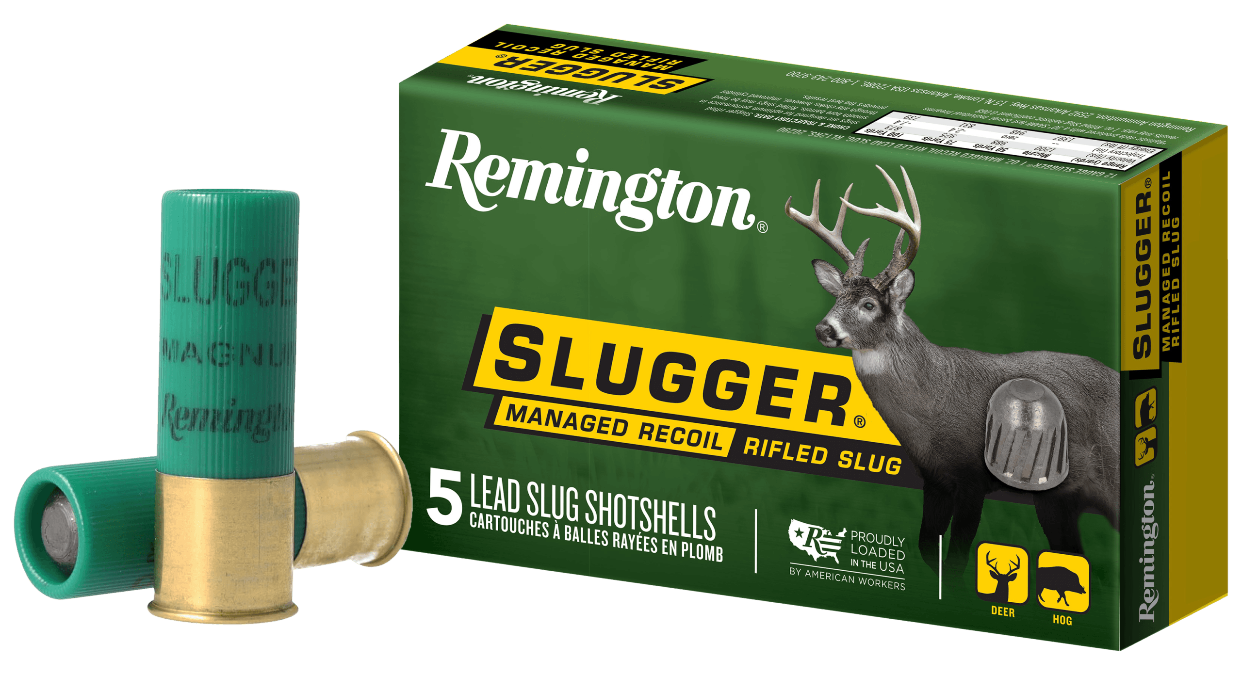 Remington Ammunition 20290 Slugger Managed-Recoil 12 Gauge 2.75" 1 oz Rifled Slug Shot 5 Per Box/20 Cs
