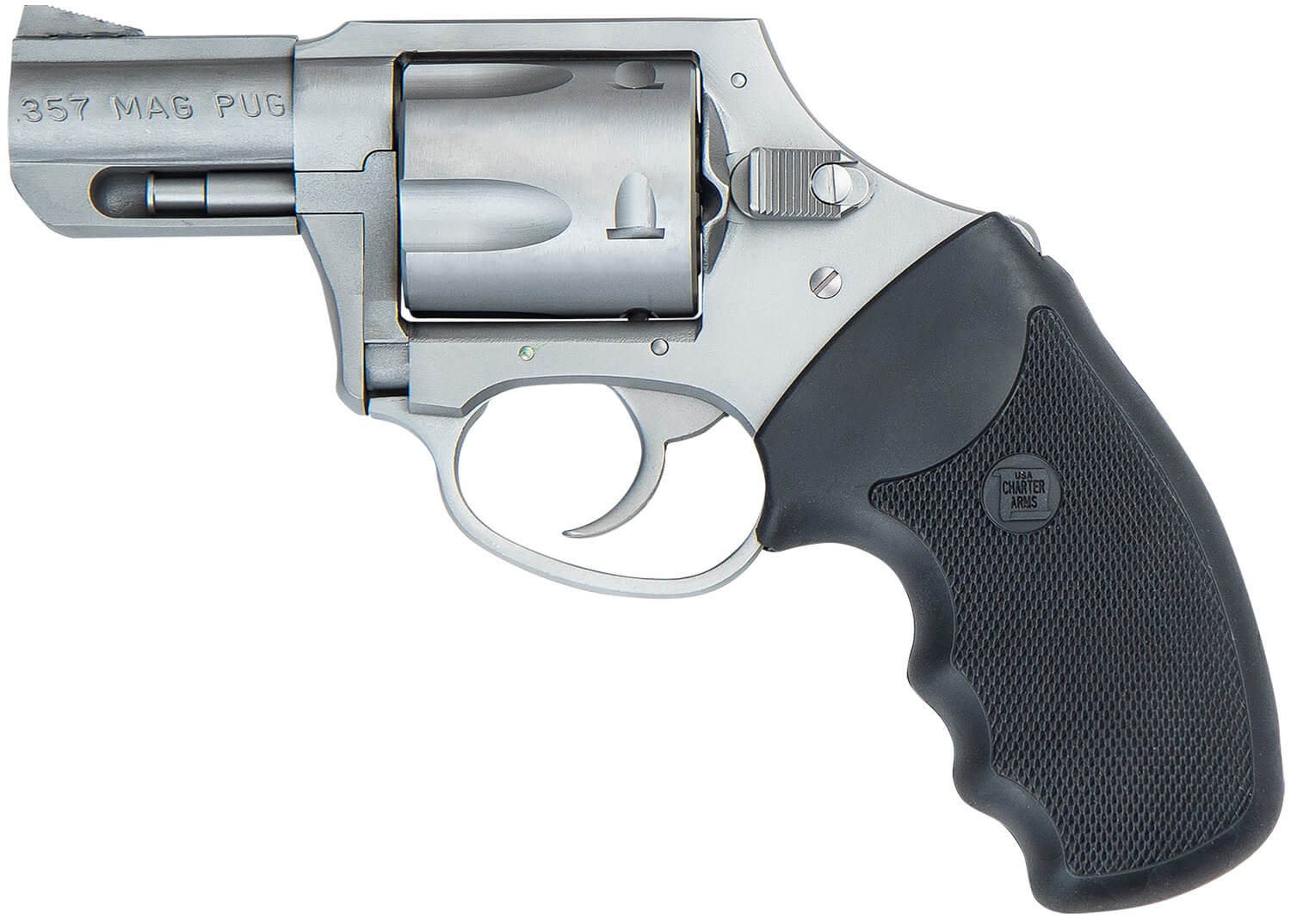 Charter Arms 73521 Mag Pug 357 Mag 5 Shot 2.20" Matte Stainless Steel Barrel Cylinder & Frame w/Black Finger Grooved Rubber Grip - Image 2