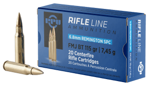 PPU PP68F Standard Rifle  6.8mm Rem SPC 115 gr Full Metal Jacket Boat Tail 20rd Box