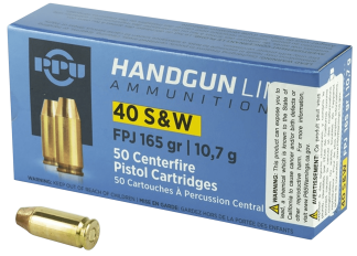 PPU PPH40F Handgun  40 S&W 165 gr Flat Point Jacketed 50rd Box