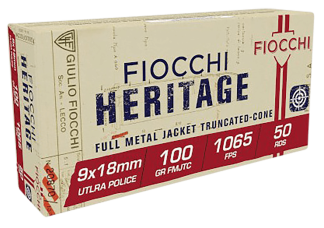 Fiocchi 9X18 Heritage  9x18mmUltra 100gr Full Metal Jacket Truncated Cone 50rd Box