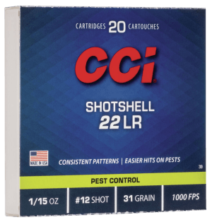CCI 0039 Rimfire Shotshell 22LR 31gr #12Shot 20rd Box