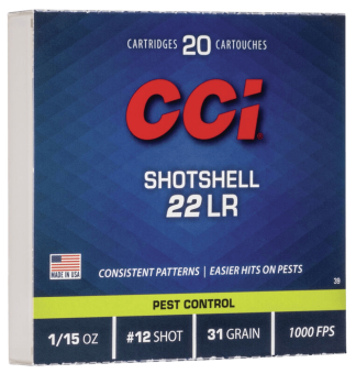 CCI 0039 Rimfire Shotshell 22LR 31gr #12Shot 20rd Box
