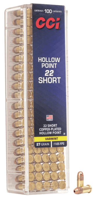 CCI 0028 VNT Rimfire 22Short 27gr Copper Plated Hollow Point 100rd Box