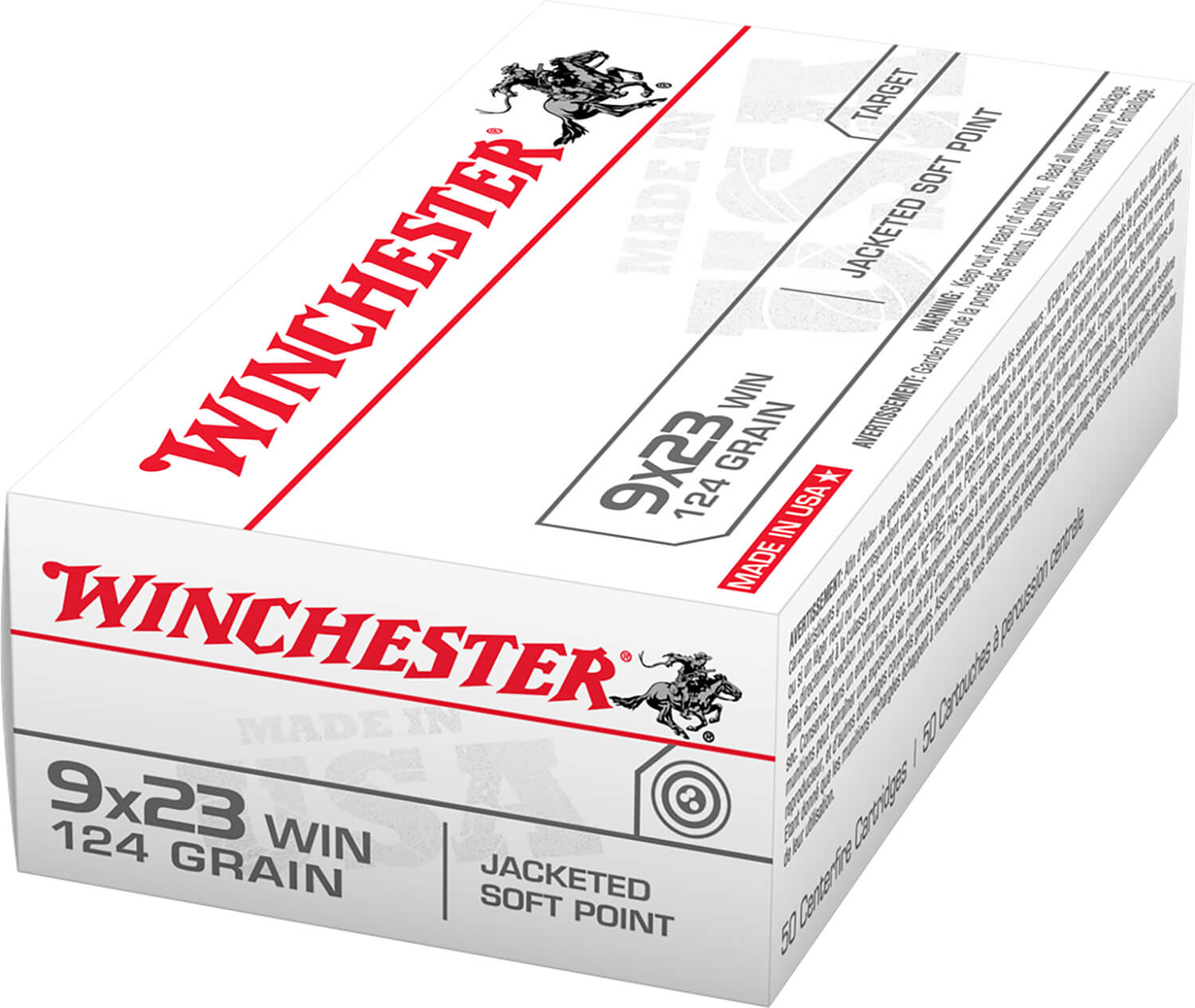 Winchester Ammo Q4304 USA 9x23 Win 124 gr Jacketed Soft Point 50rd Box - Image 2