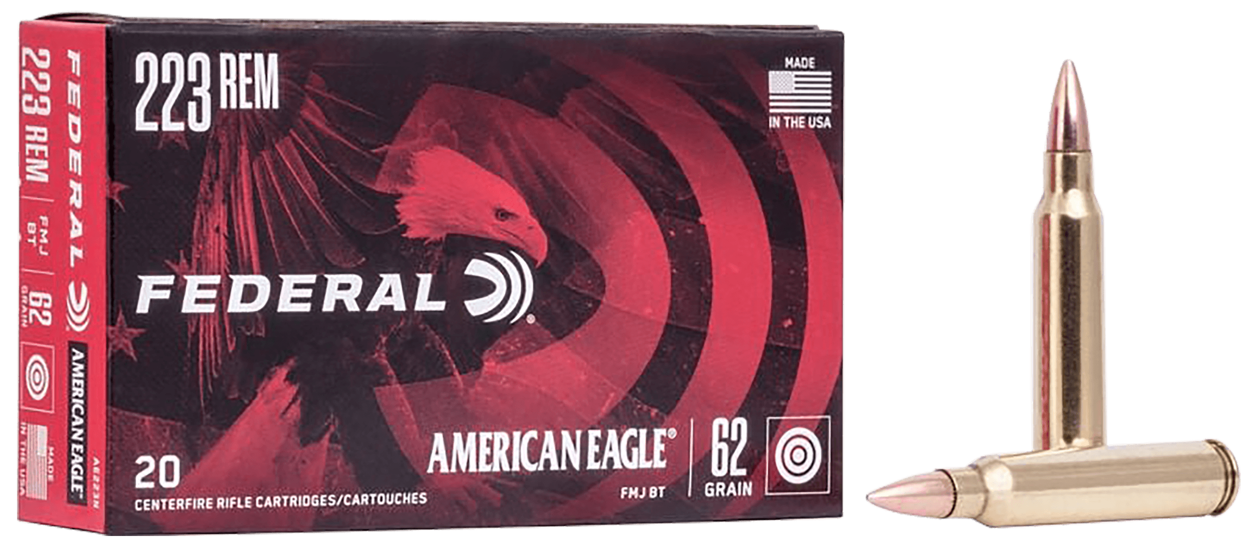 Federal AE223N American Eagle Rifle 223Rem 62gr Full Metal Jacket Boat Tail 20rd Box