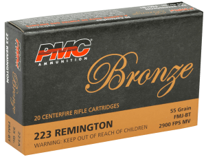 PMC 223A Bronze 223 Rem 55 gr Full Metal Jacket Boat Tail 20rd Box